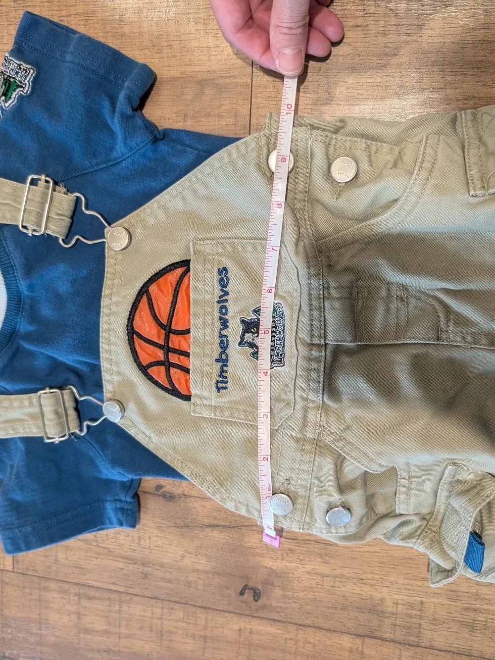 Vintage Timberwolves Embroidered Basketball Overalls And Matching Shirt - 3-6M